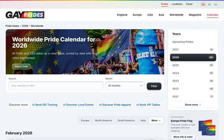 Gay Prides 全球日历 网站截图