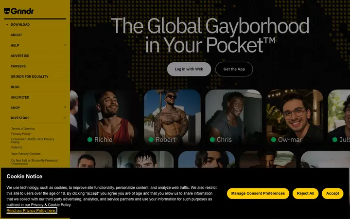 Grindr 网站截图